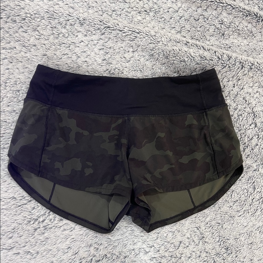 lululemon, speed-up, green camo shorts